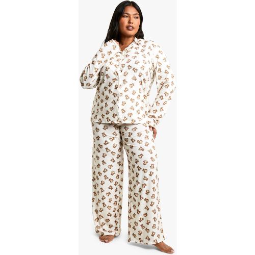 Grande Taille - Ensemble De Pyjama À Manches Longues Et Imprimé Ours - 44 - boohoo - Modalova