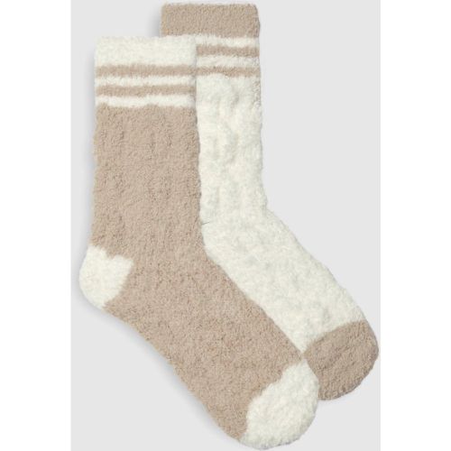 Lot De 2 Paires De Chaussettes En Maille Torsadée À Rayures - One Size - boohoo - Modalova