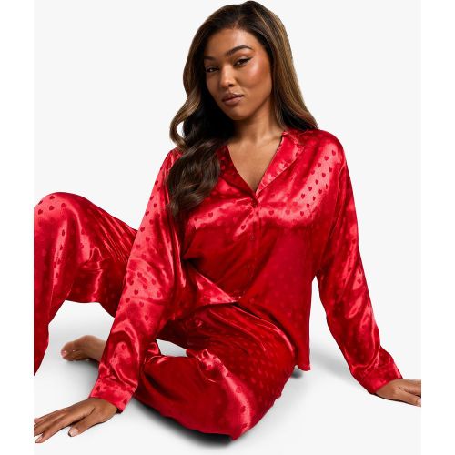 Grande Taille - Ensemble Satiné Avec Chemise À Motif Jacquard Et Pantalon - 44 - boohoo - Modalova