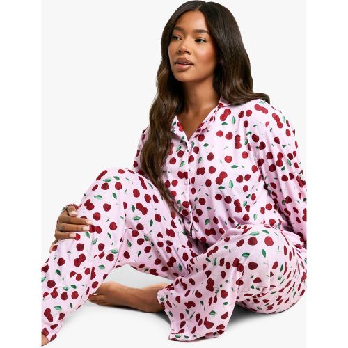 Grande Taille - Ensemble De Pyjama Long À Imprimé Cerise - 44 - boohoo - Modalova