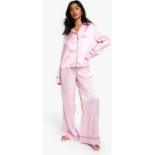 Petite" - Ensemble De Pyjama Satiné À Surpiqûres Contrastantes - 34 - boohoo - Modalova