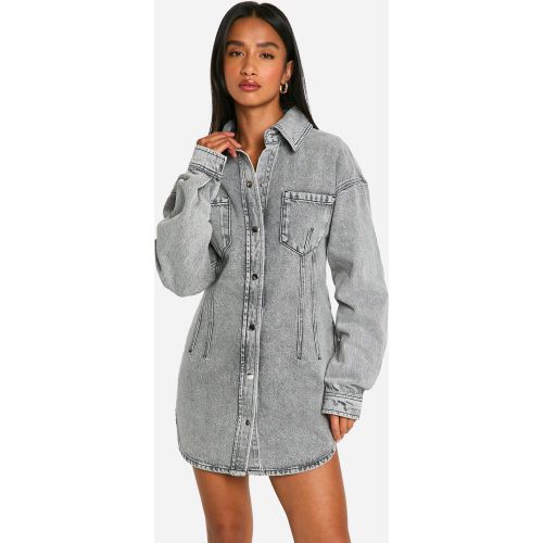 Petite" - Robe Chemise En Jean À Coutures Apparentes - 34 - boohoo - Modalova