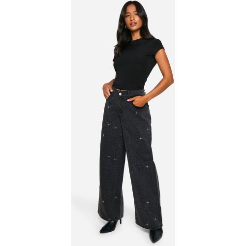 Petite" - Jean Large À Ornements Strassés - 34 - boohoo - Modalova