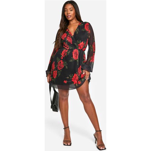 Grande Taille - Robe Patineuse Plissée À Imprimé Rose - 44 - boohoo - Modalova