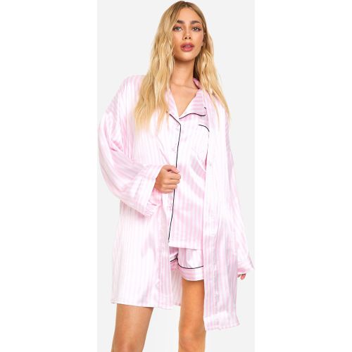 Peignoir Satiné À Rayures Style Sucre D'Orge - 34 - boohoo - Modalova