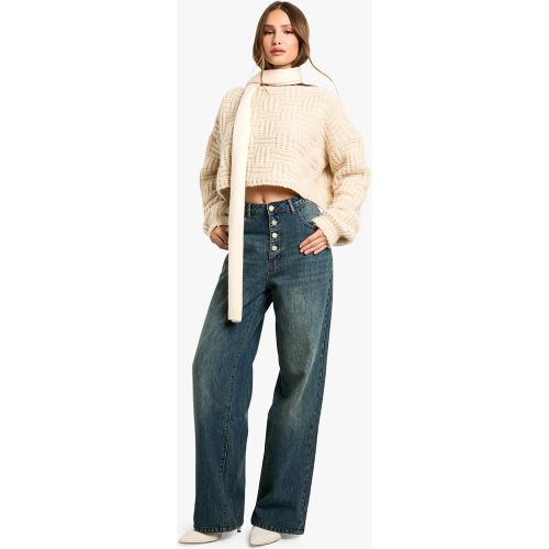 Jean Large À Bouton Contrastant - 34 - boohoo - Modalova