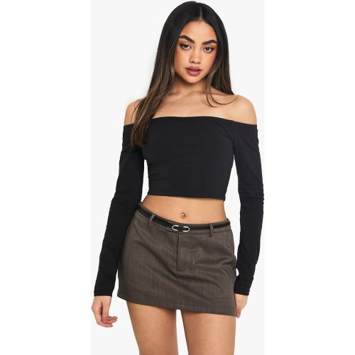 Crop Top Basique À Épaules Dénudées Et Manches Longues - 34 - boohoo - Modalova