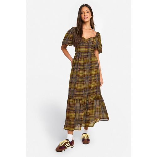 Robe Longue À Manches Bouffantes Et Carreaux - 38 - boohoo - Modalova