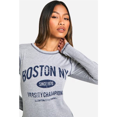 T-Shirt À Manches Longues Et Slogan Boston - 38 - boohoo - Modalova