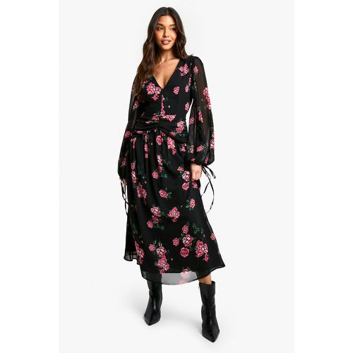 Robe Mi-Longue Fleurie En Mousseline De Soie - 36 - boohoo - Modalova