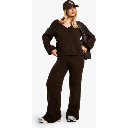 Ensemble En Maille Épaisse Avec Pull À Col V Et Pantalon Large - Xs - boohoo - Modalova