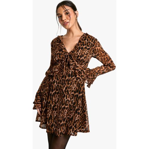 Robe Courte À Imprimé Léopard Et Manches Volantées - 42 - boohoo - Modalova