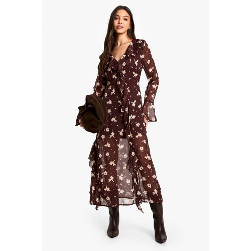 Robe Mi-Longue Fleurie À Volants - 38 - boohoo - Modalova