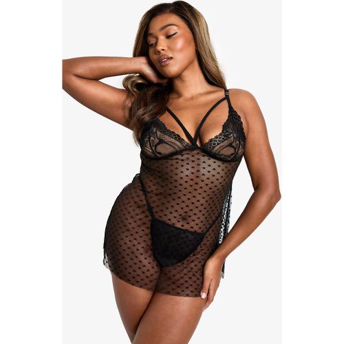 Grande Taille - Nuisette En Mesh À Imprimé Cœur - 46 - boohoo - Modalova