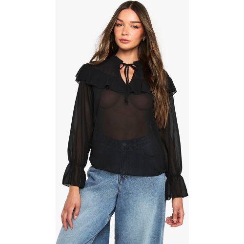 Blouse Volantée - Noir - 34, Noir - boohoo - Modalova