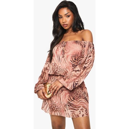 Robe Courte En Mesh À Imprimé Animal - 36 - boohoo - Modalova
