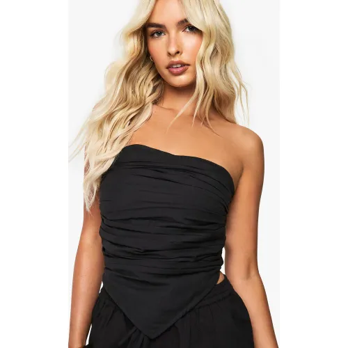 Crop Top Plissé - Noir - 34, Noir - boohoo - Modalova