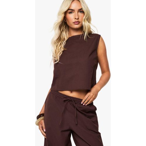 Linen Boxy Crop Top - 34 - boohoo - Modalova