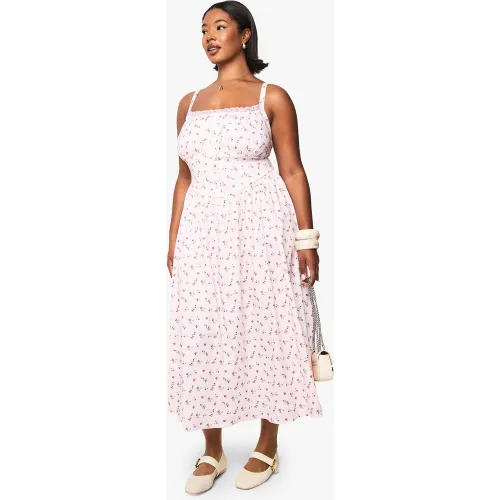 Grande Taille - Robe Patineuse Fleurie Mi-Longue - /Coquille D'Œuf - 44, /Coquille D'Œuf - boohoo - Modalova