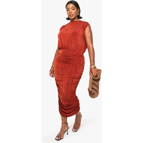 Grande Taille - Robe Mi-Longue Froncée Soyeuse - 44 - boohoo - Modalova