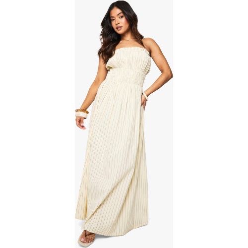 Petite" - Robe Longue Froncée À Rayures - Blanc Écru - 36, Blanc Écru - boohoo - Modalova
