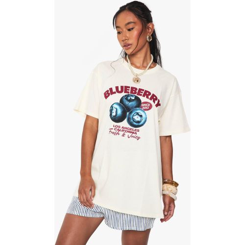 T-Shirt Oversize Imprimé Myrtille - Blanc Écru - S, Blanc Écru - boohoo - Modalova