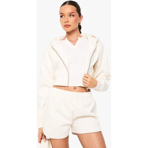 Sweat À Capuche Zippé Froncé - Blanc Écru - S, Blanc Écru - boohoo - Modalova