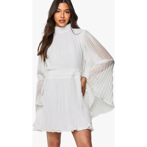 Robe Courte Plissée À Col Montant Et Manches Évasées - 36 - boohoo - Modalova