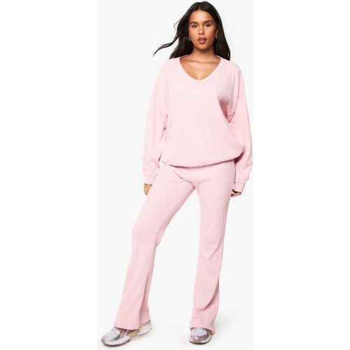Survêtement En Tissu Gaufré Avec Pull À Col V Et Jogging - Xl - boohoo - Modalova