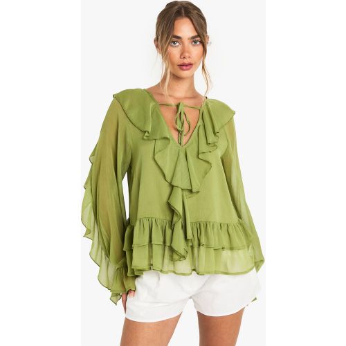 Blouse En Mousseline De Soie À Volants - 34 - boohoo - Modalova