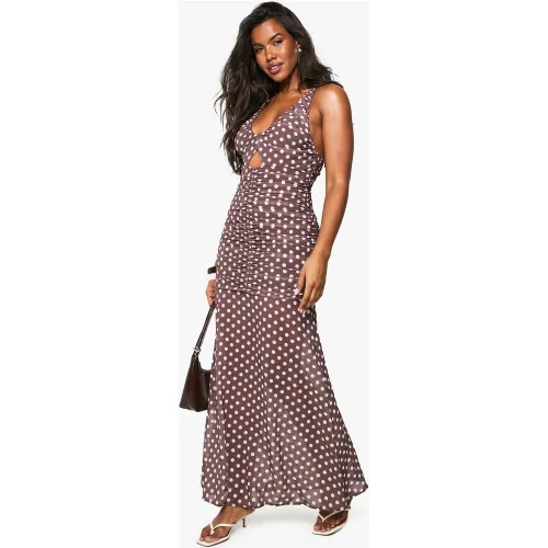 Robe Bustier Mi-Longue En Mousseline De Soie À Pois - 36 - boohoo - Modalova