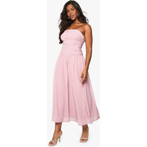 Robe Bustier Mi-Longue En Mousseline De Soie À Pois - 38 - boohoo - Modalova