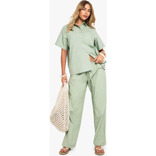 Cotton Poplin Wide Leg Trousers - 34 - boohoo - Modalova