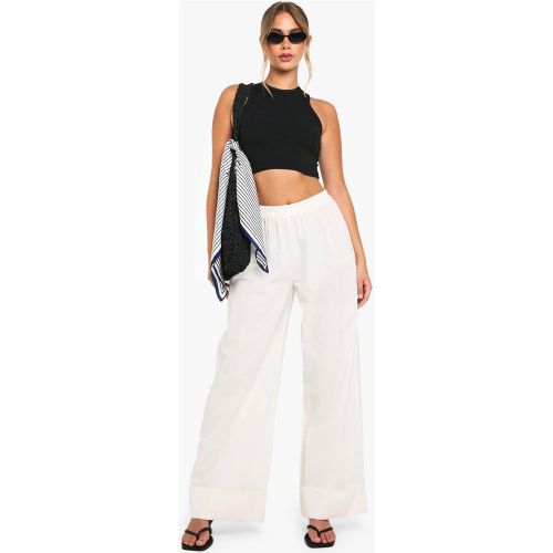 Linen Turn Up Wide Leg Trousers - 34 - boohoo - Modalova