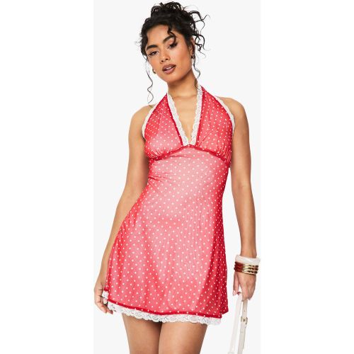 Robe Courte À Pois Et Dentelle - 36 - boohoo - Modalova