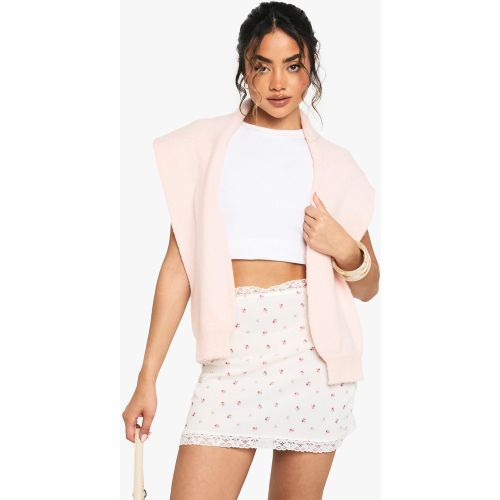Mini-Jupe Côtelée À Fleurs Et Dentelle - 34 - boohoo - Modalova