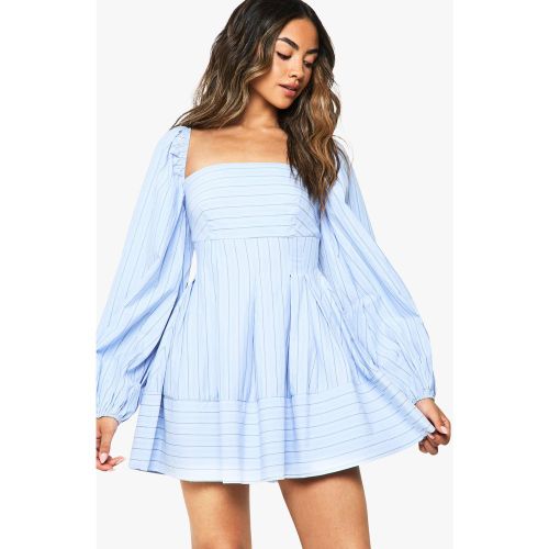 Robe Patineuse Rayée À Col Carré Et Manches Bouffantes - 36 - boohoo - Modalova