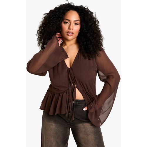 Grande Taille - Blouse Volantée Nouée - 44 - boohoo - Modalova
