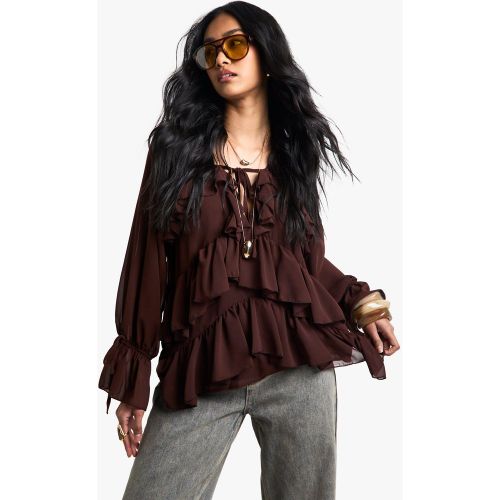 Blouse Volantée Nouée - 34 - boohoo - Modalova