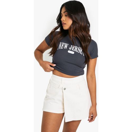 Petite" - Jupe-Short En Jean - Blanc Écru - 38, Blanc Écru - boohoo - Modalova