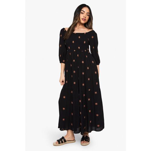 Robe Mi-Longue Froncée À Broderie - 38 - boohoo - Modalova