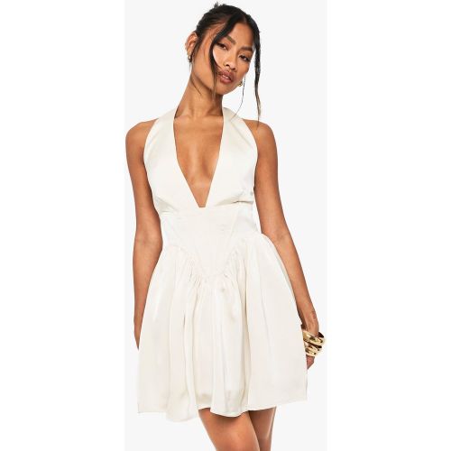 Satin Halterneck Boned Detail Volume Mini Dress - 36 - boohoo - Modalova