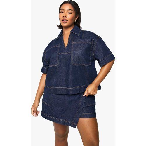 Grande Taille - Chemise Oversize En Jean À Manches Courtes - 44 - boohoo - Modalova