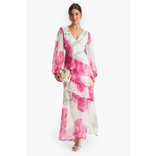 Robe Longue Fleurie À Volants - 38 - boohoo - Modalova