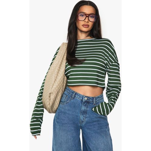 Crop Top À Rayures Et Manches Longues - 34 - boohoo - Modalova