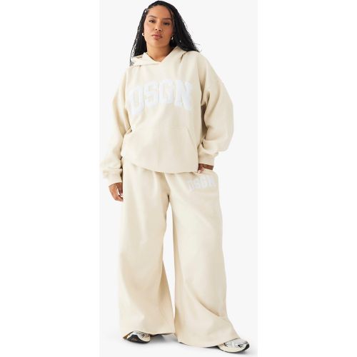 Grande Taille - Jogging Droit En Tissu Éponge À Broderie Dsgn - Blanc Écru - 56, Blanc Écru - boohoo - Modalova