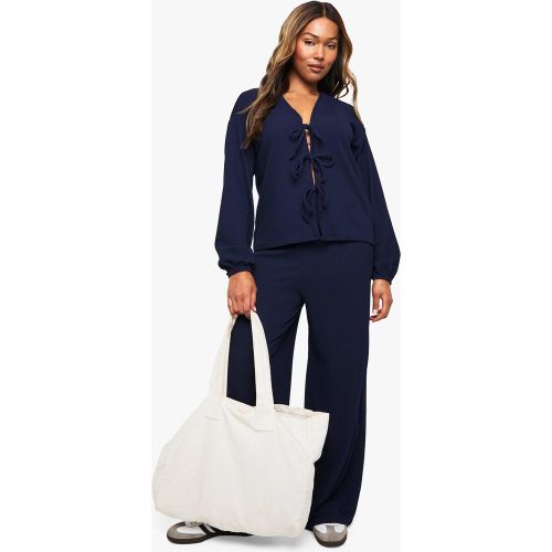 Grande Taille - Ensemble Côtelé Avec Blouse Nouée Et Pantalon - 44 - boohoo - Modalova