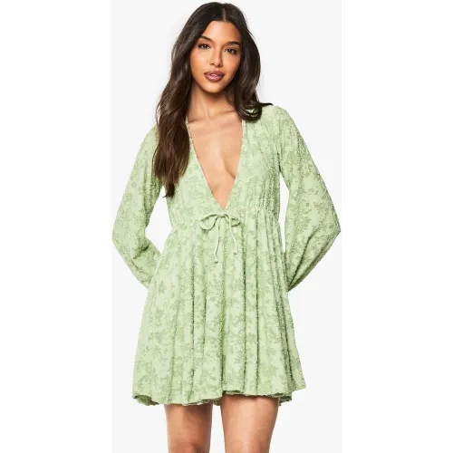 Robe Patineuse Fleurie À Décolleté Plongeant - 36 - boohoo - Modalova