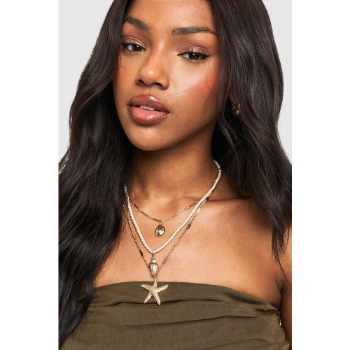Collier À Chaînes Superposées Et Imprimé Coquillages - One Size - boohoo - Modalova