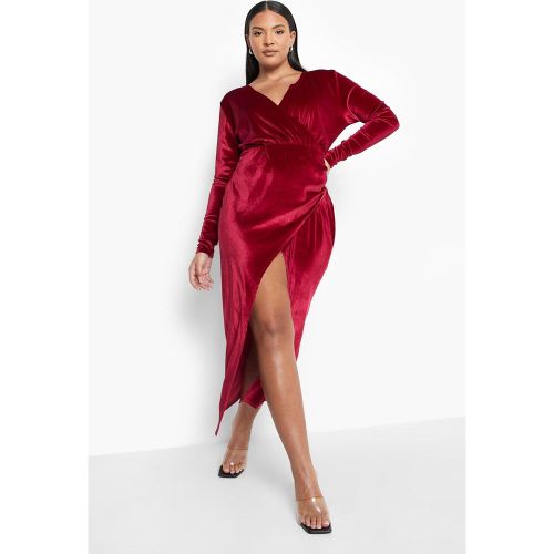 Grande Taille - Robe Portefeuille Mi-Longue En Velours - 54 - boohoo - Modalova